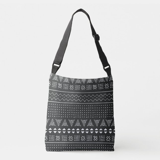 Tribal ethnic: black white pattern. crossbody bag (Front)