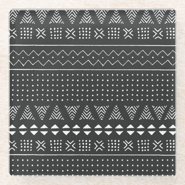 Tribal ethnic: black white pattern. glass coaster (Front)