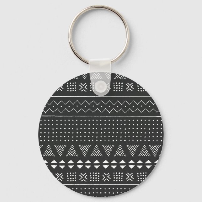 Tribal ethnic: black white pattern. key ring (Front)