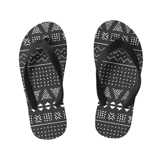 Tribal ethnic: black white pattern. kid's thongs (Footbed)
