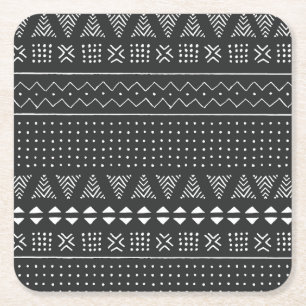 Tribal ethnic: black white pattern. square paper coaster