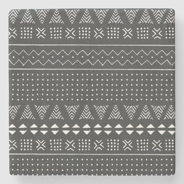 Tribal ethnic: black white pattern. stone coaster (Front)