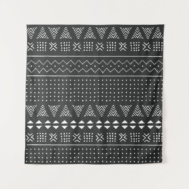 Tribal ethnic: black white pattern. tapestry (Front)