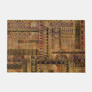 Tribal  Ethnic Boho Pattern gold and brown Doormat