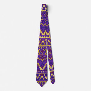 Tribal Ethnic Boho Pattern gold and purples Tie