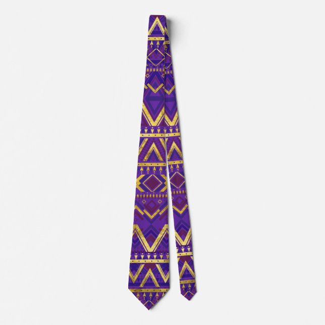 Tribal  Ethnic Boho Pattern gold and purples Tie (Front)