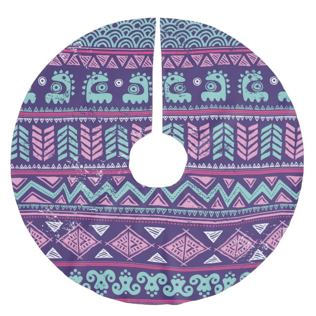 Tribal Ethnic: Colourful Seamless Pattern. Brushed Polyester Tree Skirt (Front)