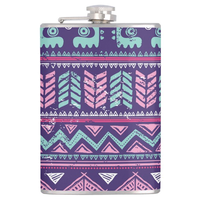 Tribal Ethnic: Colourful Seamless Pattern. Hip Flask (Front)