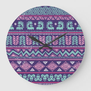 Tribal Ethnic: Colourful Seamless Pattern. Large Clock