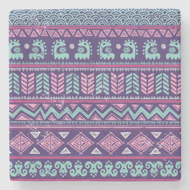 Tribal Ethnic: Colourful Seamless Pattern. Stone Coaster (Front)