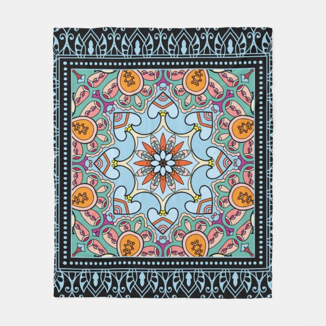 Tribal ethnic mandala seamless pattern fleece blanket (Front)