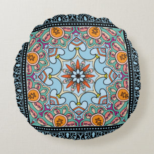 Tribal ethnic mandala seamless pattern round cushion
