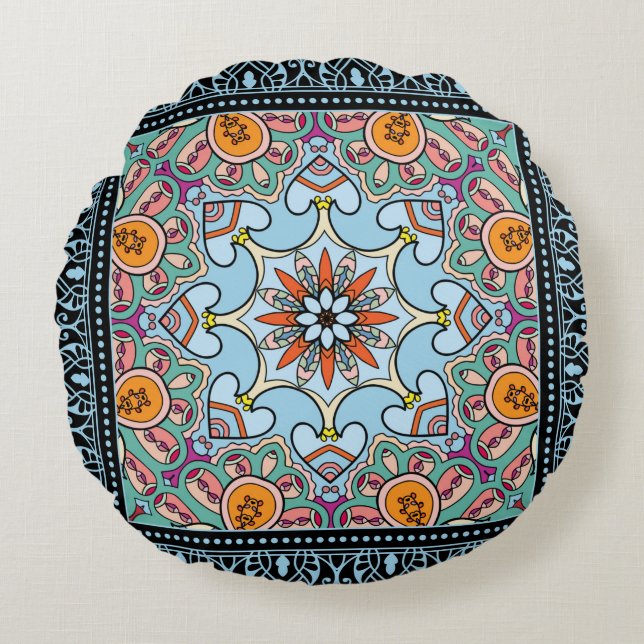 Tribal ethnic mandala seamless pattern round cushion (Front)
