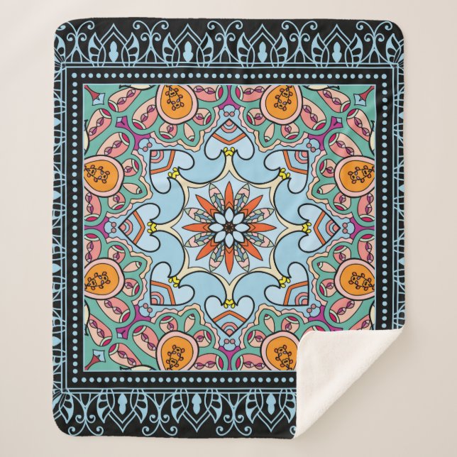 Tribal ethnic mandala seamless pattern sherpa blanket (Front)