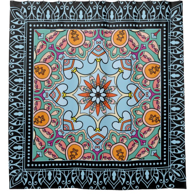 Tribal ethnic mandala seamless pattern shower curtain (Front)