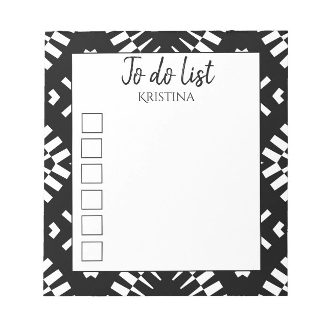 Tribal Ethnic Monochrome Black & White To Do List Notepad (Front)
