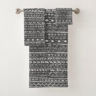 Tribal Ethnic Mud Cloth Pattern Grey White