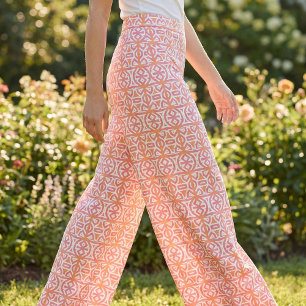 Tribal Ethnic Orange Pink Geometric Pattern Fabric