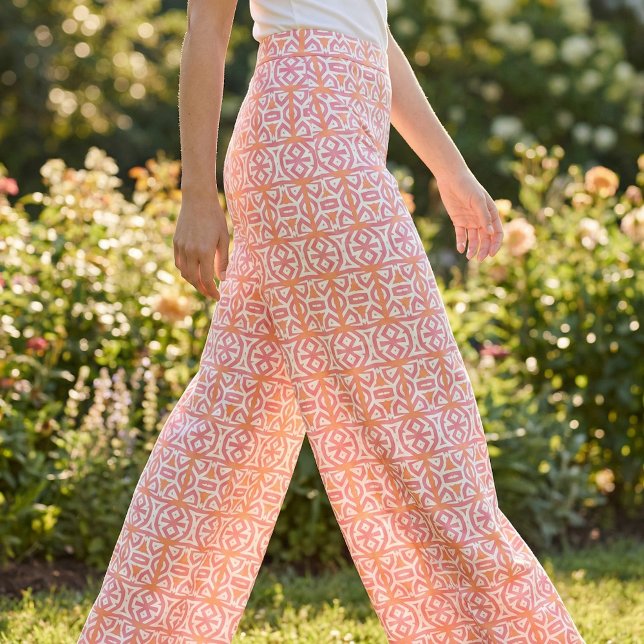 Tribal Ethnic Orange Pink Geometric Pattern Fabric (Creator Uploaded)