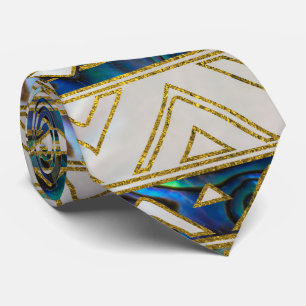 Tribal Ethnic Pattern Gold on Abalone Shell Pearl Tie