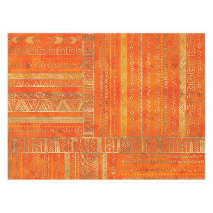 Tribal Ethnic pattern gold on bright orange Tablecloth