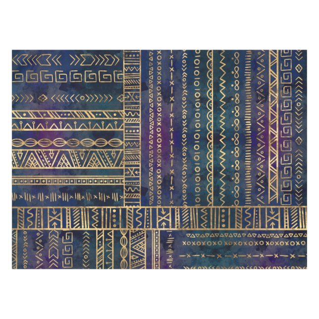 Tribal Ethnic pattern gold on painted texture Tablecloth (Front (Horizontal))