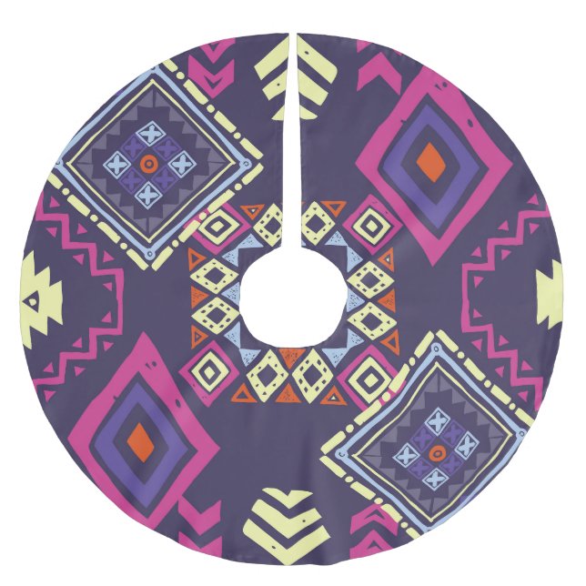 Tribal ethnic, primitive geometric background. brushed polyester tree skirt (Front)