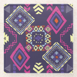 Tribal ethnic, primitive geometric background. glass coaster