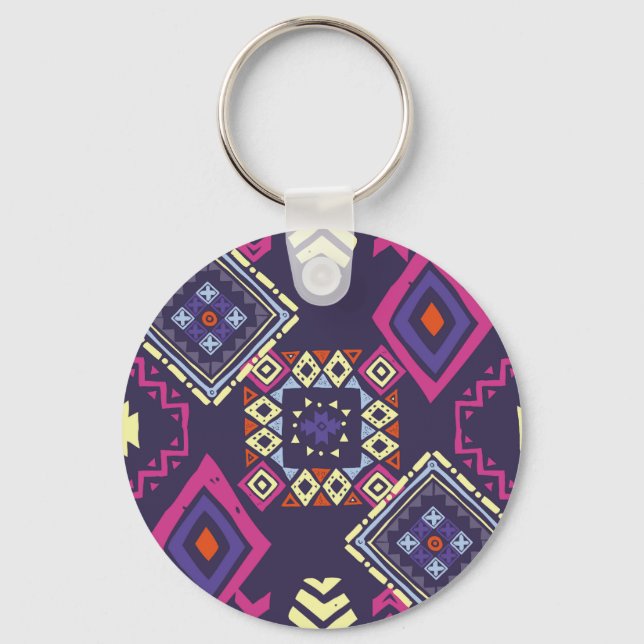 Tribal ethnic, primitive geometric background. key ring (Front)