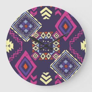 Tribal ethnic, primitive geometric background. large clock