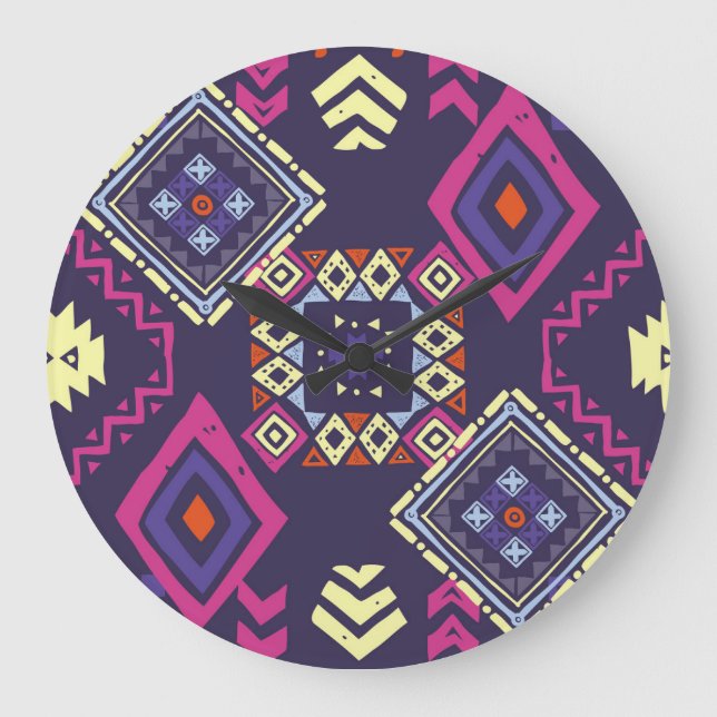 Tribal ethnic, primitive geometric background. large clock (Front)