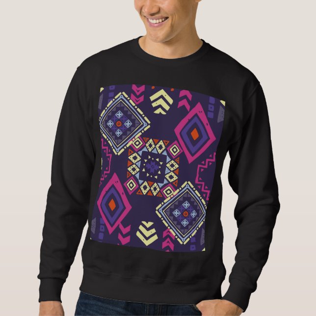 Tribal ethnic, primitive geometric background. sweatshirt (Front)