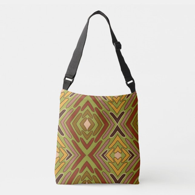 Tribal Ethnic Red Green Gold Pattern Crossbody Bag (Front)