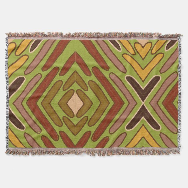 Tribal Ethnic Red Green Gold Pattern Throw Blanket (Front)