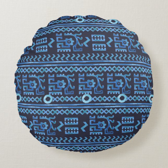 Tribal ethnic seamless pattern 8 round cushion (Front)