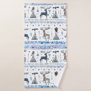 Tribal ethnic seamless pattern with animals and dr bath towel