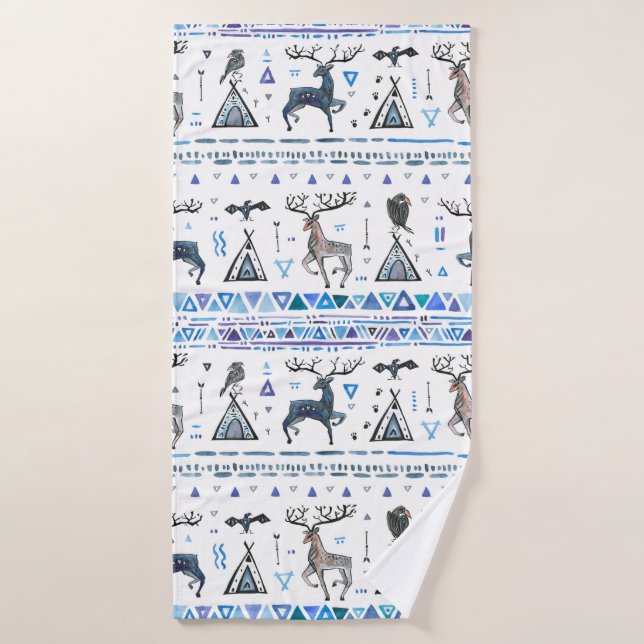 Tribal ethnic seamless pattern with animals and dr bath towel (Bath Towel)