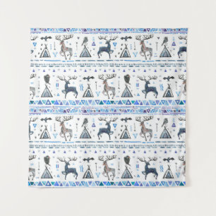 Tribal ethnic seamless pattern with animals and dr tapestry
