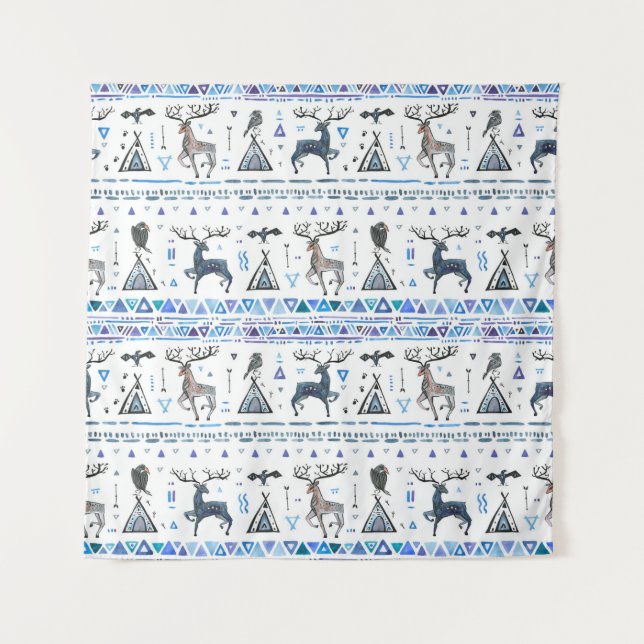 Tribal ethnic seamless pattern with animals and dr tapestry (Front)