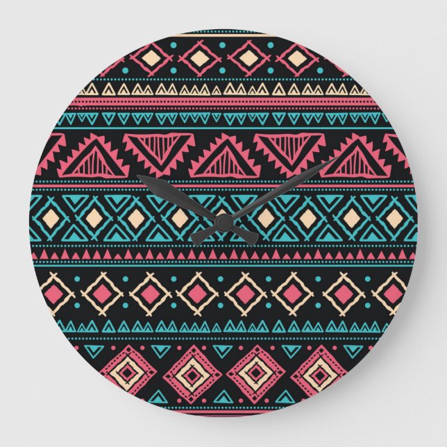 Tribal Ethnic Vintage Business Pattern Large Clock (Front)