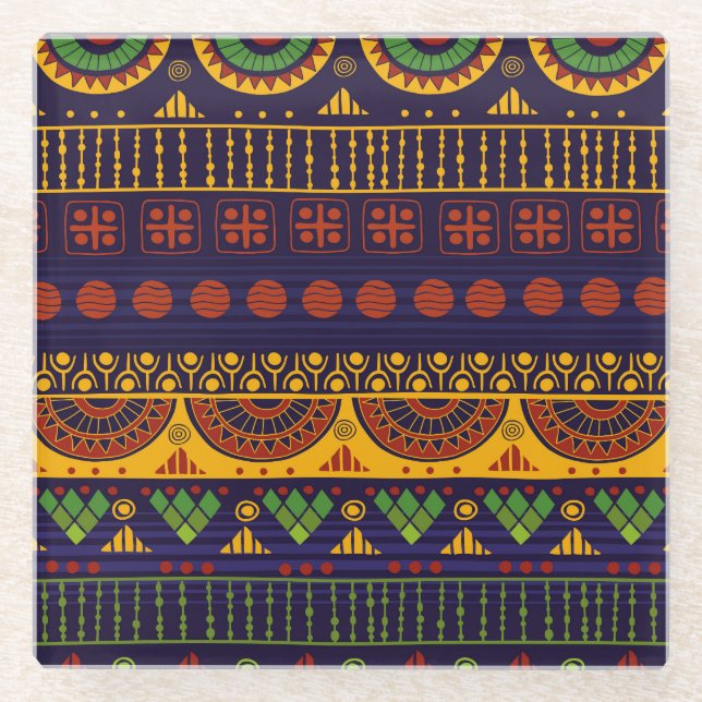 Tribal Ethno: Seamless Pattern Design. Glass Coaster (Front)
