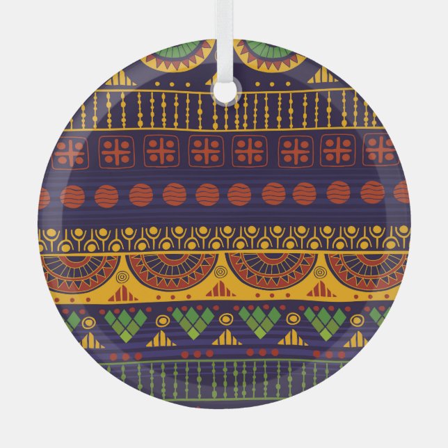 Tribal Ethno: Seamless Pattern Design. Glass Tree Decoration (Front)