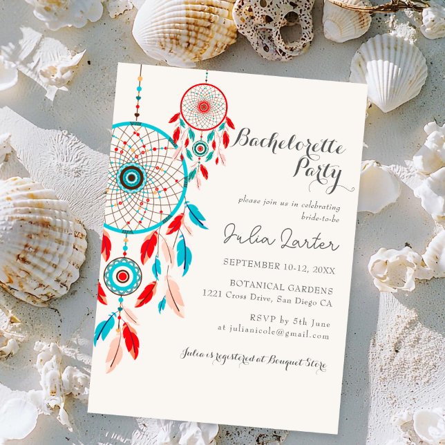 Tribal feather Dreamcatcher Bachelorette Party Invitation (Creator Uploaded)