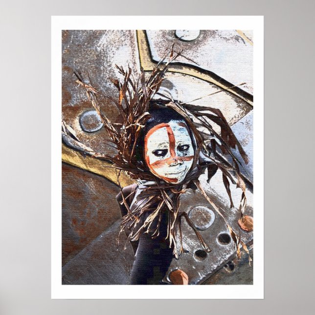 Tribal Feathered Mask — Earth‑Tone Ceremonial Poster (Front)