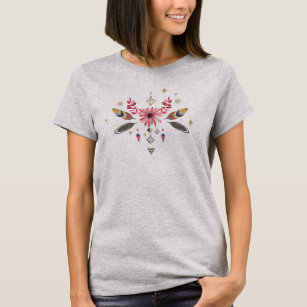 Tribal feathers, flowers and shapes mandala T-Shirt
