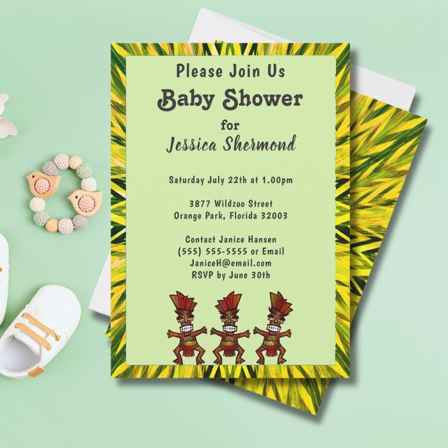 Tribal Fertility Dance Yellow & Green Abstract Invitation (Tribal Fertility Dance Yellow & Green Abstract Invitation (Back))
