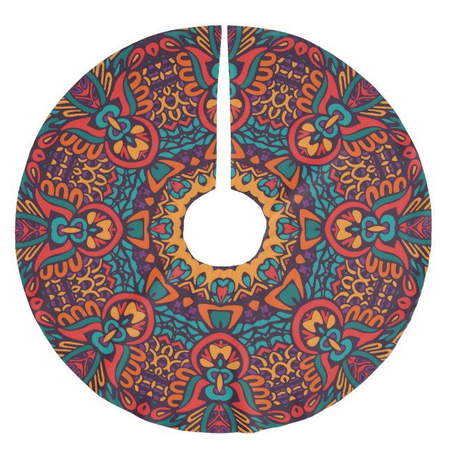 Tribal Festive: Colourful Ethnic Pattern Brushed Polyester Tree Skirt (Front)