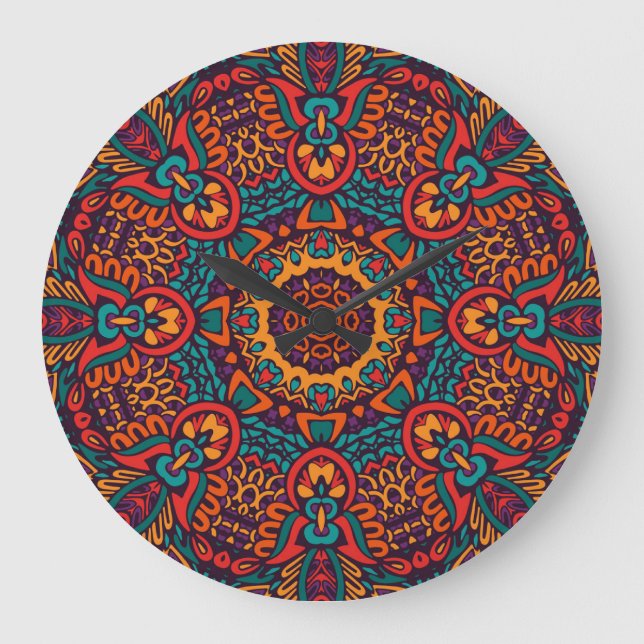 Tribal Festive: Colourful Ethnic Pattern Large Clock (Front)