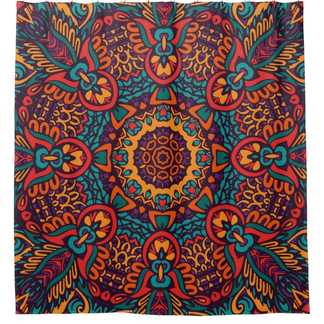 Tribal Festive: Colourful Ethnic Pattern Shower Curtain (Front)