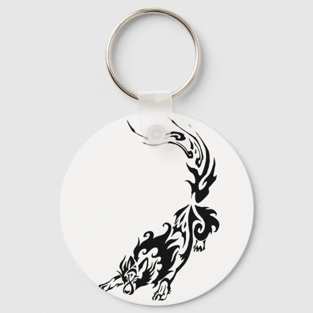 Tribal Fiery Wolf Pouncing.png Key Ring (Front)